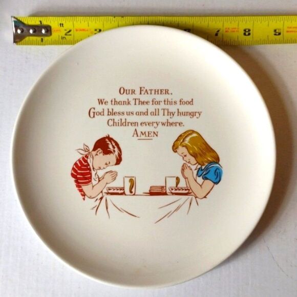 Vintage c1950s Children's‎ Ceramic Handled Cup and Saucer Prayer Grace Religious - Picture 10 of 12